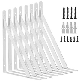 8 Inch Shelf Brackets, 8 Pack Heavy Duty L Brackets for Shelves, 90 Degree Triangle Metal Supports for DIY Floating Shelf with Screws ( White)
