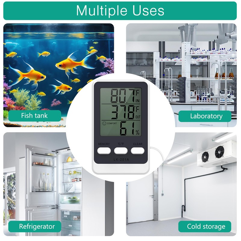 ORIA Refrigerator Thermometer, Digital LCD Thermometer with Waterproof Probe, Min/Max