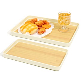BangBoom 2 Pack Beige Plastic Serving Trays, 13.7" x 9" & 11.8" x 7.4" Rectangular Decorative Party Platter Dishes, Reusable Minimalist Tray Decor for Coffee Table Food Fruit Snack Dessert (Beige)
