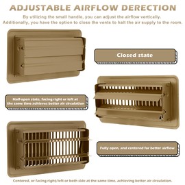 4 Pack 4"x10" Floor Vent with Magnetic Vent Cover Mesh, Heavy Duty Adjustable Air Vent for Home Sidewall Vent Office or Ceiling Vent, Floor Register 4x10 w PVC Screen Cover Filter(Brown)