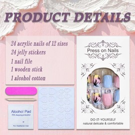 Hawaii Press on Nails Short Square Pink Blue Gradient Fake Nails Black Coconut Tree False Nails with Designs Glossy Glue on Nails Sunset Summer Acrylic Nails Manicure Artificial Nails for Women Girls