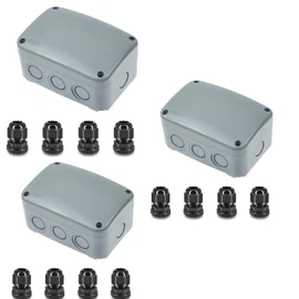 NineLeaf Outdoor Junction Box IP66 Waterproof Electrical Enclosure 4.9"x3.3"x2.3", PVC/ABS Project Box with 4PK 20mm Cable Glands, Weatherproof Grey Case for Outdoor Wire Connections, 3 Set