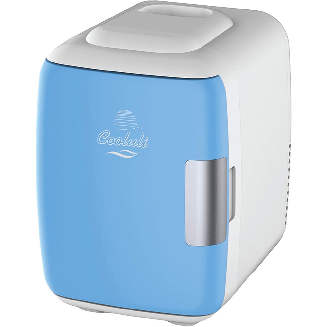 Cooluli Mini Fridge Electric Cooler and Warmer (4 Liter / 6 Can): AC/DC Portable Thermoelectric System w/ Exclusive On the Go USB Power Bank Option (Blue)