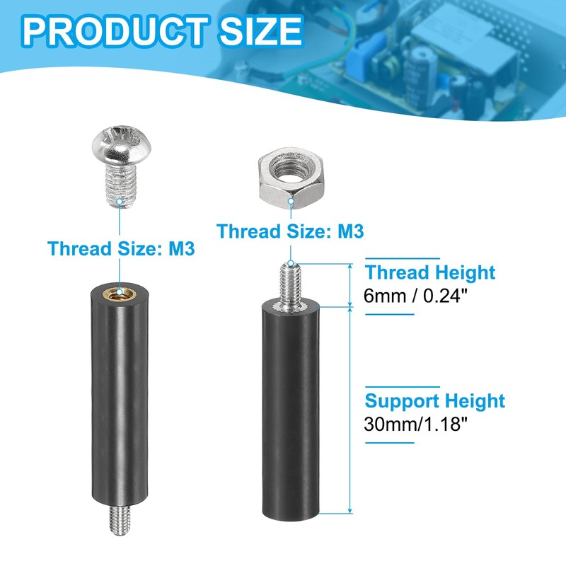 PATIKIL M3x30mm PCB Support Spacer, 12 Set 30mm/1.18" Supporting Height