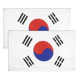 Pack of 2 Korea Flag, 90 x 150 cm, Korean Flag with Brass Eyelets, Weatherproof, Colourfast, South Korea Flag for Football World Cup 2022, Decoration, Outdoor/Indoor