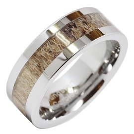 100S JEWELRY Tungsten Rings For Men Wedding Band Deer Antler Inlaid Hammer Flat Band Size 8-16 (8.5)