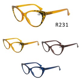 Pop Fashionwear 3-Pack Multi Color Cat Eye Reading Glasses for Women Readers with Spring Hinges (Multi Color, 1.25, x)