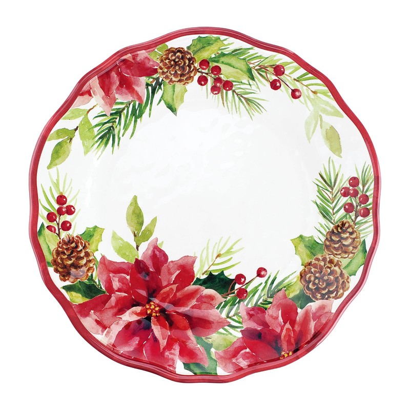 UPware 12 Piece Poinsettias Melamine Dinnerware Sets, Outdoor Dishes Set,