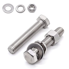 6 Sets Glvaner 3/8-16 x 2-3/4" Stainless Steel Hex Head Screws Bolts, Nuts, Flat & Lock Washers, 18-8 (304) Stainless Steel, Full Thread, Coarse Thread