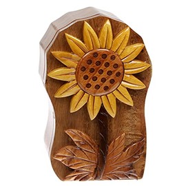Handcrafted Wooden Sunflower Shape Secret Jewelry Puzzle Box