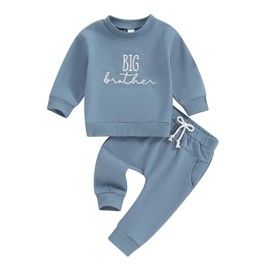 Kavousa Sibling Matching Outfits Newborn Toddler Baby Long Sleeve Crewneck Sweatshirt with Pants Cute Fall Winter Clothes (Blue Big Brother, 12-18 Months)