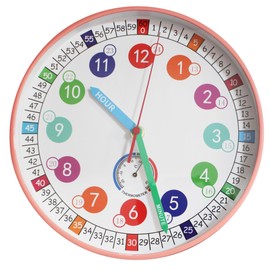 SYOYUEX Learning Time Teaching Clock for Kids ，3D Numbers Silent 12 Inch Children's Clocks，Décor at School,Bedroom,Kitchen,Classroom,Clear Digital Wall Clock for Kids Room (3D Peach Pink Luminous)