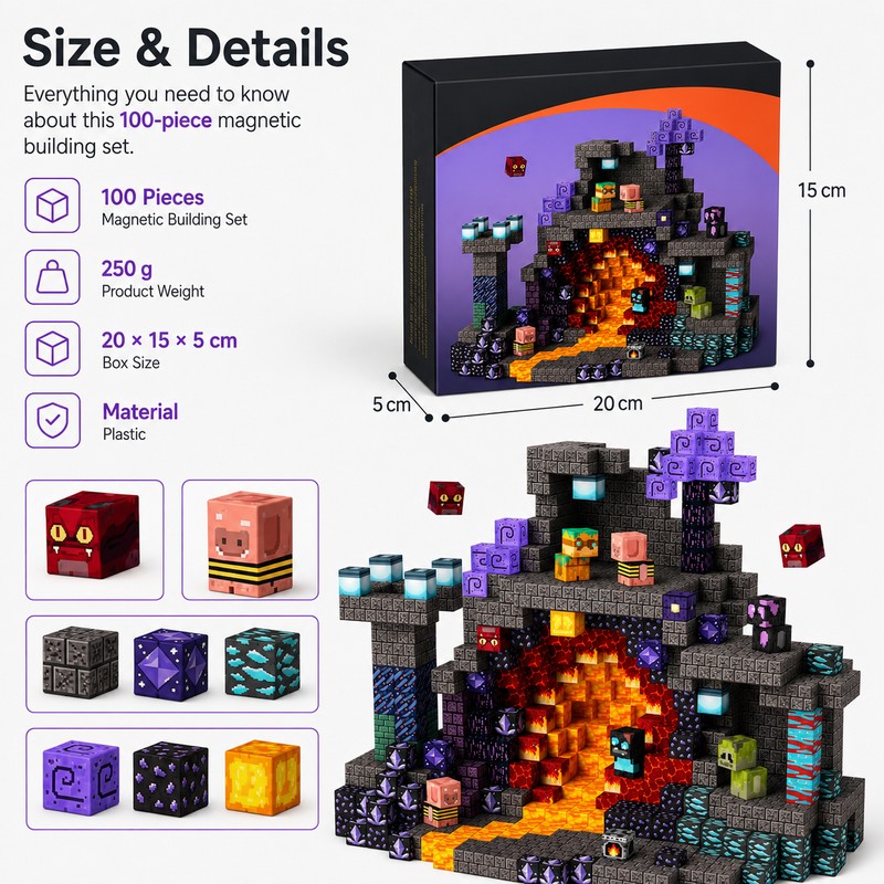 100-Piece Magnetic Building Blocks for Creative STEM Play – Cave