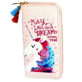 Timlee Unicorn Wallet For Girls Cute Rainbow Unicorn Long Wallets Long Purse Pink Unicorn Wallet Girls Christmas Gift (Pink)