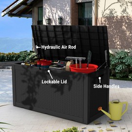 Mars Villa Deck Box, 100 Gallon Resin Indoor and Outdoor Storage Box Waterproof for Patio Furniture Cushions, Pool Supplies, Gardening Tools, Weatherproof and UV Resistant