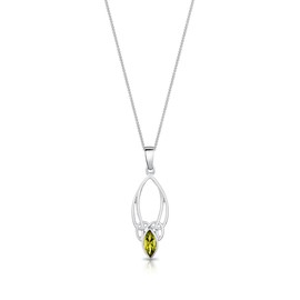 DTPsilver® 925 Sterling Silver Necklace - Celtic Knot Pendant with Natural Gemstones - With or without Chain - Width: 1.2 mm - Adjustable Length: 40 to 45 cm, Sterling Silver Stone, Peridot