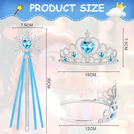 HOTUT Princess Tiara Crown and Wand Princess Dress Up Accessories, Tiara Kids and Wand Set, Princess Dress Accessories for Christmas Decoration, Cosplay, Theme Parties - Blue