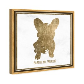 The Oliver Gal Artist Co. Animals Framed Wall Art Canvas Prints 'Pardon My Frenchie' Dogs and Puppies Home Décor, 12 in x 12 in, Gold, White