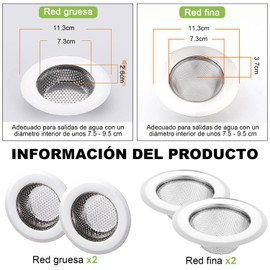 masoe Coladores de Drenaje, 4pcs, 4,5" de diámetro (11,4 cm), Acero Inoxidable, Plateado, Anti Clogging, Adecuado para Cocina/Baño