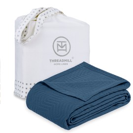 Threadmill Luxury Cotton Blankets for Twin Size Bed | All-Season 100% Cotton Twin Blanket for Bed | Aster Jacquard Lightweight, Soft & Cozy Coverlet, 350GSM, 68 x90 inches | Folkstone Blue
