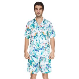 LEPTON Conjunto de pijama para hombre, pantalones de pijama y camisa de satén de seda para hombre, Bird, Small