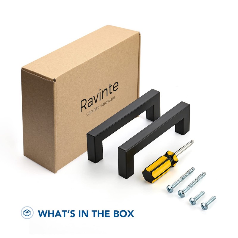 Ravinte 10 Pack Black Cabinet Pulls 4 Inch Square Cabinet