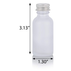 1 oz Frosted Clear Glass Boston Round Bottle with Silver Screw On Cap (24 pack) + Funnel