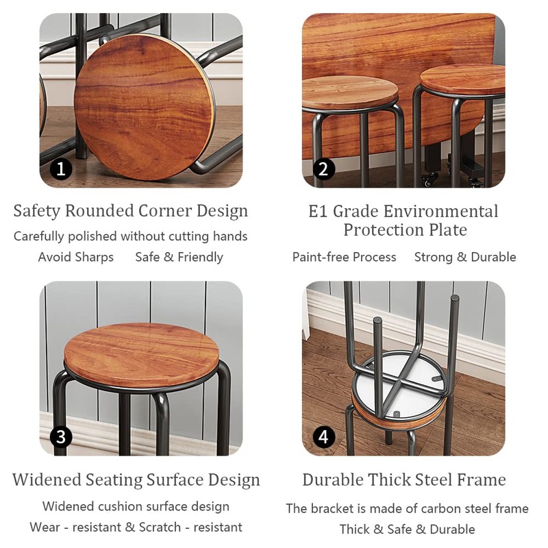Rukulin Stacking Stools Set of 4, 18" H Backless Round