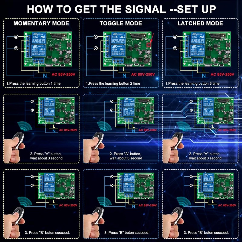 433 MHz FR Wireless Remote Control Switch Wireless 2 Channels: