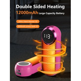 Hand Warmers Rechargeable,12000mAh Electric Hand Warmers with Light, 2 Pack Pocket Hot Hands Reusable Up to 20 Hours, Double Sided Heat Portable Heater for Hunting, Camping Gear, Stocking Stuffers