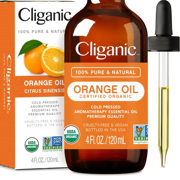 Cliganic USDA Organic Sweet Orange Essential Oil, 4oz - 100% Pure Natural for Aromatherapy Diffuser | Non-GMO Verified
