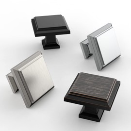 Furniware 12 Pack Cabinet Hardware Knobs, Kitchen Door Cabinet Brushed Satin Nickel Antique Solid Square Knobs - 1.25"x1.25"(32x32mm)