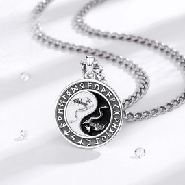 INFUSEU Viking Necklace for Men, 925 Sterling Silver Tree of Life Yggdrasil Pendant Wolf Jewellery Valknut Jormungandr Odin Raven Allah Gift for Men, Sterling Silver