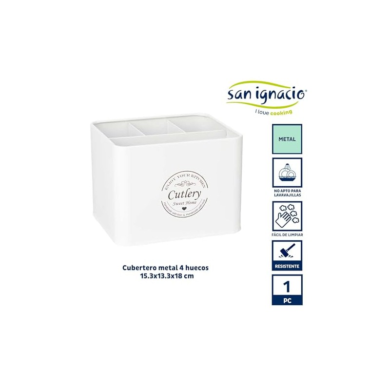 San Ignacio KINVARA Metal Cutlery Tray 4 Compartments Square White