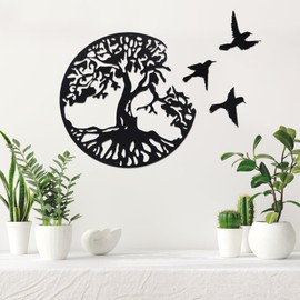 Figarge Tree of Life and Birds Wall Decoration Metal Black for Home Office Bedroom Living Room Kitchen Indoor and Outdoor Wall Decoration Wall Picture Metal