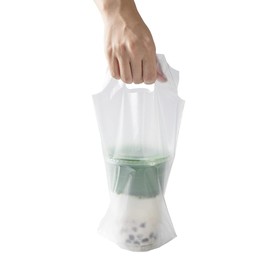 Restaurantware Bag Tek Plastic Drink Carriers 100 Single Cup Plastic Bags For Cups - Disposable With Handles Clear Plastic Drink Delivery Bags For Delivery Coffee Tea Juice