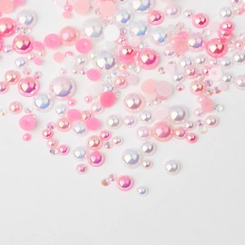 TANOSII 56g Flatback Pearls and Rhinestones 3mm-10mm Mix Half Round Pearls Resin Rhinestones for Crafts 1700PCS for DIY Nail Face Art Crafts Jewelry Decoration Pink Series