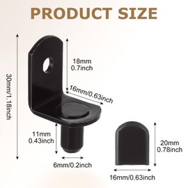 WOPPLXY 200 Pcs Shelf Support Pegs, 1/4 Inch Shelf Bracket Pegs with Hole, L-Shaped Metal Shelf Pegs Pins, Cabinet Shelf Clips, Support Cabinet Shelf Pins for Kitchen Furniture Cabinet Closet (Black)