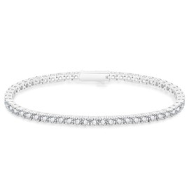 KRKC & CO Tennis Bracelet, Zirconia, Men's Bracelet, 0.1 inch (3/4 mm), Hypoallergenic, CZ Diamond, White Gold Plated, Glitter, Wristband, Hip Hop, B Type, Street Accessory, Unisex, Gift, Brass, Cubic