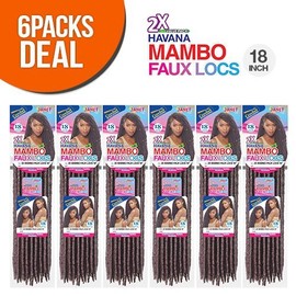 Janet Collection Synthetic Hair Crochet Braids 2X Havana Mambo Faux Locs 18" (6-Pack, RED)