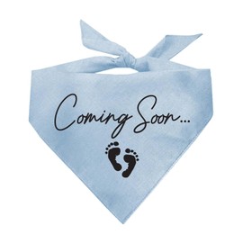 Coming Soon Dog Bandana | 100% Cotton Adjustable Triangle | Made in USA | Pregnancy Announcement | Photoshoot Prop | New Baby | Gender Reveal |Baby Blue, One Size (769)