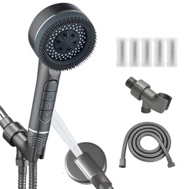 High Pressure Shower Head with Handheld & Filter, 4 Spray Modes, 5 Replacement Filters, Hydro Jet Power Wash for Hard Water, On/Off Switch & Pet Bathing Showerheads, Water Saving, Easy Installation