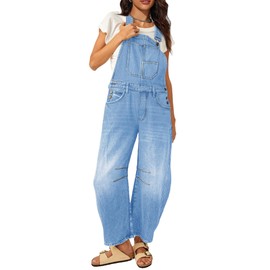 MAOECO Barrel Overalls Denim Jumpsuits for Women Casual Loose Baggy Jeans Pants Sleeveless Bib Summer Y2k Jumpers with Pockets Light Blue M