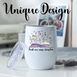 Onebttl Book Lovers Gifts For Women - Just One More Chapter - 12 oz/350 ml Stainless Steel Insulated Tumbler - Reading Gifts for Book Worm, Librarians, Readers and Literary Lover-(White