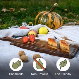 Elegant Walnut Wood Long Serving Board with Handle - Charcuterie Wooden Board - Stylish Versatility for Culinary Delights - Reversible with Juice Groove - 18.9x6.1x0.8 in - Woodie Poppins