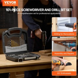 101-Piece Multipurpose Drill and Driver Bit Set Screwdriver Bit Set for Wood Metal Cement Drilling and ScrewingQuantity: 101 pcs