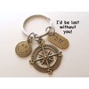 Bronze Friend Charm Keychain with Compass Charm, Smiley Face Charm