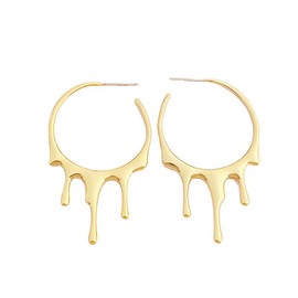 Fashion Drop Icicle C-Shaped Hoop Earrings Metal Melting Dripping Shaped Earrings for Women Jewelry Earrings (Gold)