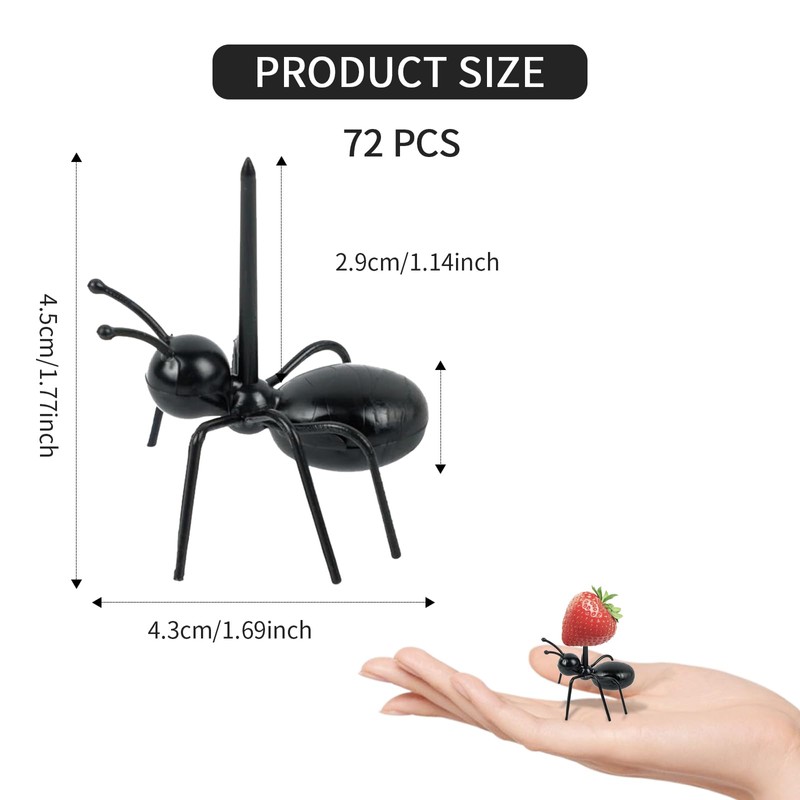 Pack of 72 Ant Toothpicks, Food Picks, Reusable Mini Fruit