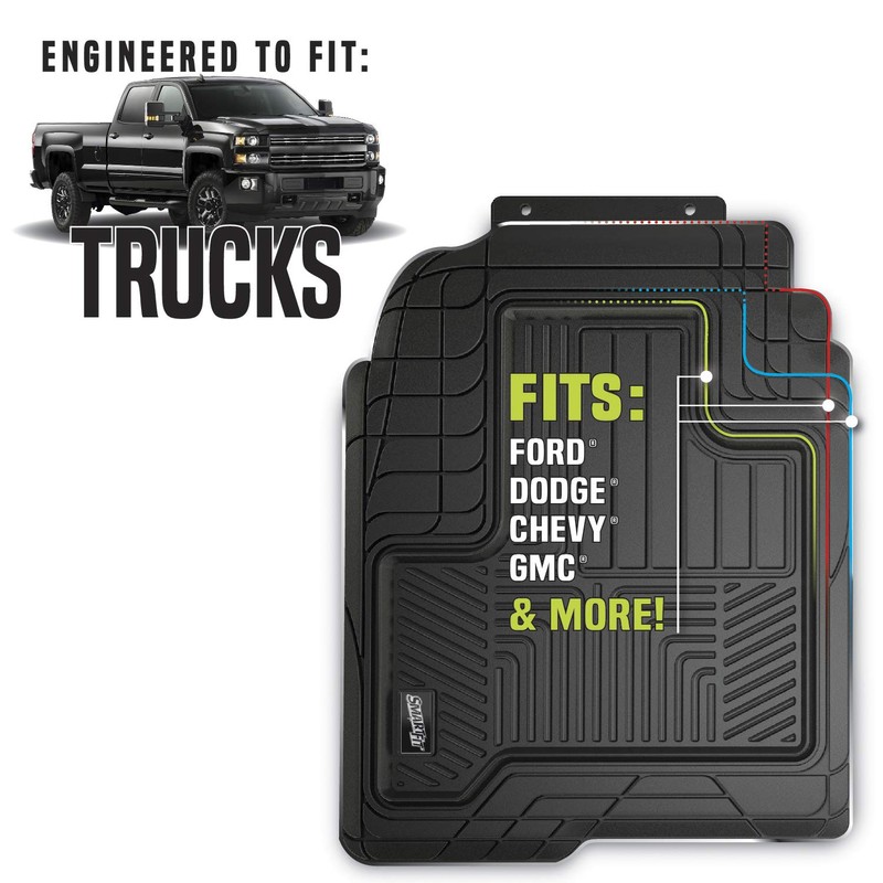 SMART FIT 79930 3-Piece Black Rubber Truck Floor Mat Set